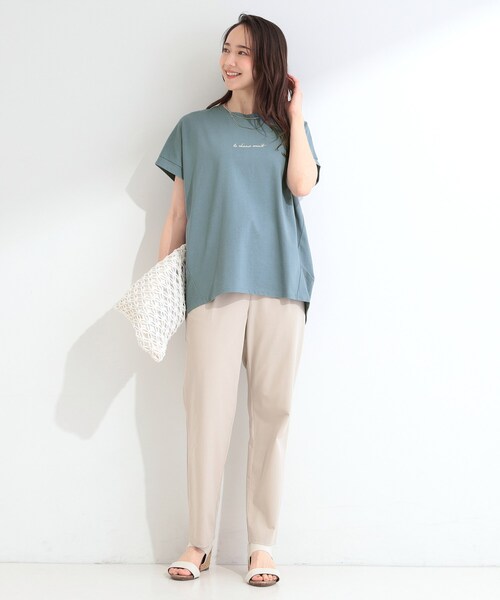 SHOO・LA・RUE(シューラルー)の「【汗じみ防止/ひんやり/S-LL】インせず着られる 刺繍ロゴTシャツ(Tシャツ/カットソー・レディース・ホワイト/ブルー/ダークグレー/ブラック/ブラウン系その他/イエロー系その他・02/01/04/03)」の14枚目の写真