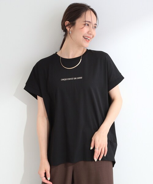 SHOO・LA・RUE(シューラルー)の「【汗じみ防止/ひんやり/S-LL】インせず着られる 刺繍ロゴTシャツ(Tシャツ/カットソー・レディース・ホワイト/ブルー/ダークグレー/ブラック/ブラウン系その他/イエロー系その他・02/01/04/03)」の16枚目の写真