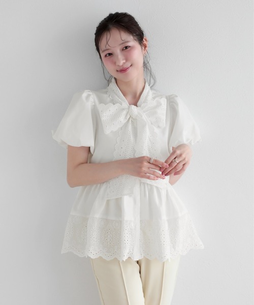 Fit more(フィットモア)の「クールタッチレースリボンタイトップス(シャツ/ブラウス・レディース・ベビーピンク/ホワイト/ライトブルー・FREE)」の17枚目の写真