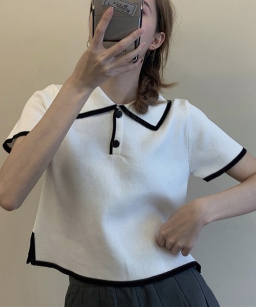 2026 новая коллекция / Bicolor cropped half-sleeve polo / Samarnit