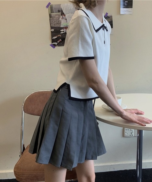 shyam inspiration(シャムインスピレーション)の「2026年新作/バイカラークロップド半袖ポロニット/サマーニット(ポロシャツ・レディース・ホワイト/ブラック/グリーン/ピンク・F)」の20枚目の写真