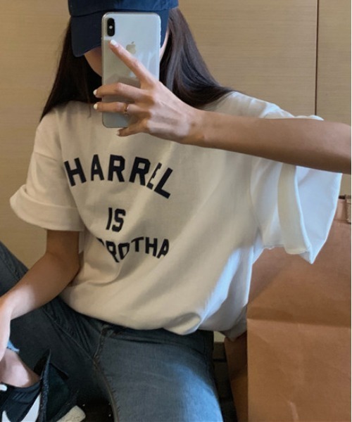 center i（センターアイ）の「カレッジロゴオーバーサイズTシャツ 夏用半袖トップス（Tシャツ/カットソー・レディース・ネイビー/ピンク/グレー/ホワイト・FREE）」の5枚目の写真