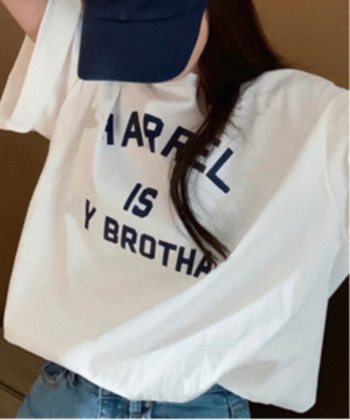 center i（センターアイ）の「カレッジロゴオーバーサイズTシャツ 夏用半袖トップス（Tシャツ/カットソー・レディース・ネイビー/ピンク/グレー/ホワイト・FREE）」の9枚目の写真