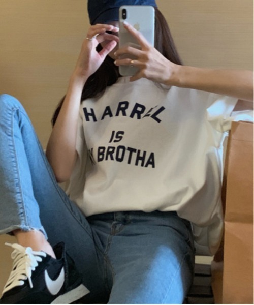 center i（センターアイ）の「カレッジロゴオーバーサイズTシャツ 夏用半袖トップス（Tシャツ/カットソー・レディース・ネイビー/ピンク/グレー/ホワイト・FREE）」の10枚目の写真