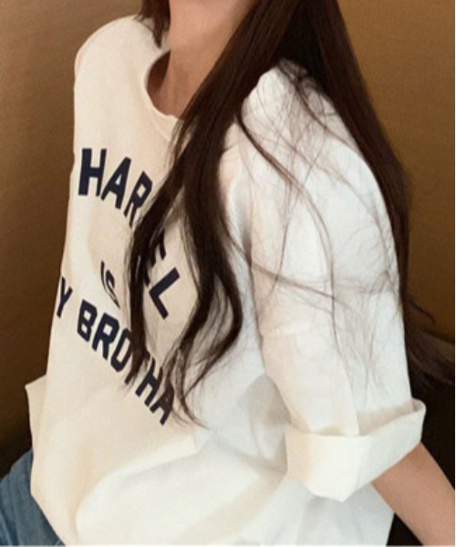center i（センターアイ）の「カレッジロゴオーバーサイズTシャツ 夏用半袖トップス（Tシャツ/カットソー・レディース・ネイビー/ピンク/グレー/ホワイト・FREE）」の11枚目の写真