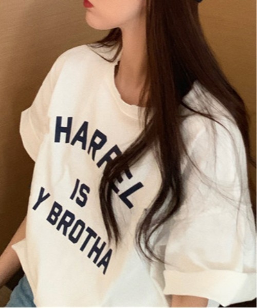 center i（センターアイ）の「カレッジロゴオーバーサイズTシャツ 夏用半袖トップス（Tシャツ/カットソー・レディース・ネイビー/ピンク/グレー/ホワイト・FREE）」の15枚目の写真