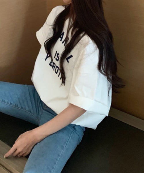 center i（センターアイ）の「カレッジロゴオーバーサイズTシャツ 夏用半袖トップス（Tシャツ/カットソー・レディース・ネイビー/ピンク/グレー/ホワイト・FREE）」の17枚目の写真