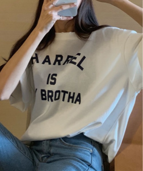 center i（センターアイ）の「カレッジロゴオーバーサイズTシャツ 夏用半袖トップス（Tシャツ/カットソー・レディース・ネイビー/ピンク/グレー/ホワイト・FREE）」の18枚目の写真