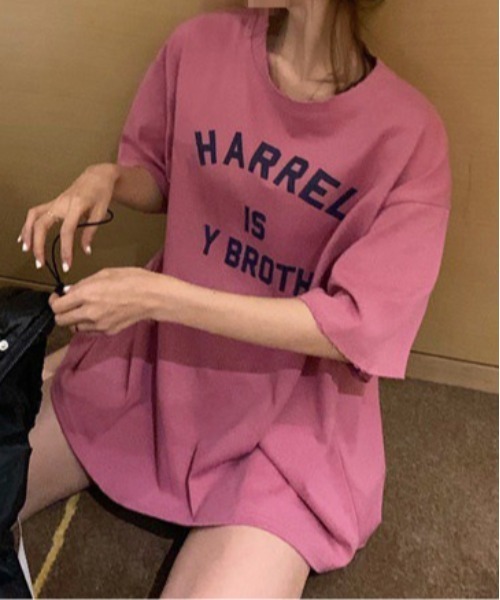 center i（センターアイ）の「カレッジロゴオーバーサイズTシャツ 夏用半袖トップス（Tシャツ/カットソー・レディース・ネイビー/ピンク/グレー/ホワイト・FREE）」の19枚目の写真