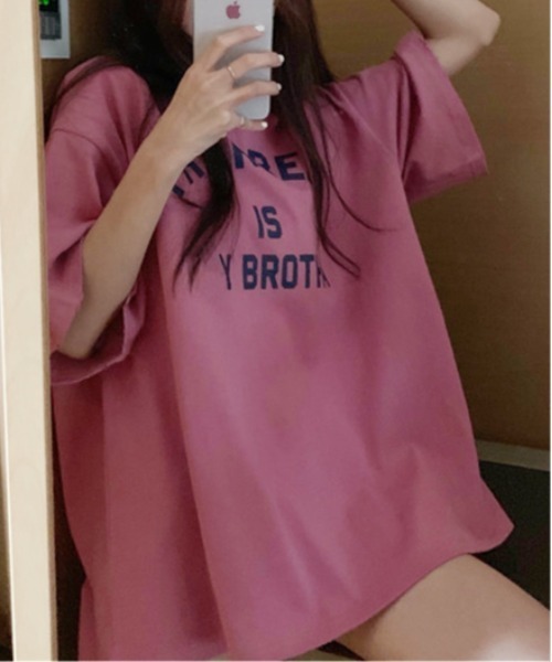 center i（センターアイ）の「カレッジロゴオーバーサイズTシャツ 夏用半袖トップス（Tシャツ/カットソー・レディース・ネイビー/ピンク/グレー/ホワイト・FREE）」の21枚目の写真