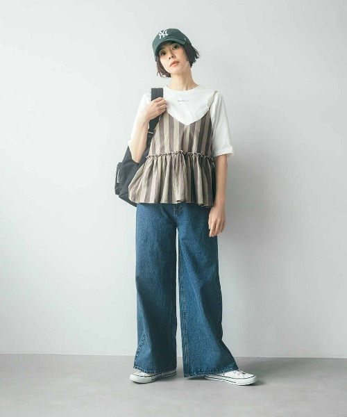 IEDIT(イディット)の「IEDIT 接触冷感加工がうれしい配色ワンポイントロゴTシャツ(Tシャツ/カットソー・レディース・ネイビー/オフホワイト/ブラック・L/S/LL/M/3L)」の4枚目の写真