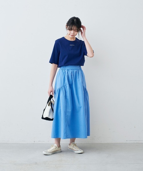 IEDIT(イディット)の「IEDIT 接触冷感加工がうれしい配色ワンポイントロゴTシャツ(Tシャツ/カットソー・レディース・ネイビー/オフホワイト/ブラック・L/S/LL/M/3L)」の6枚目の写真