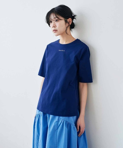 IEDIT(イディット)の「IEDIT 接触冷感加工がうれしい配色ワンポイントロゴTシャツ(Tシャツ/カットソー・レディース・ネイビー/オフホワイト/ブラック・L/S/LL/M/3L)」の9枚目の写真