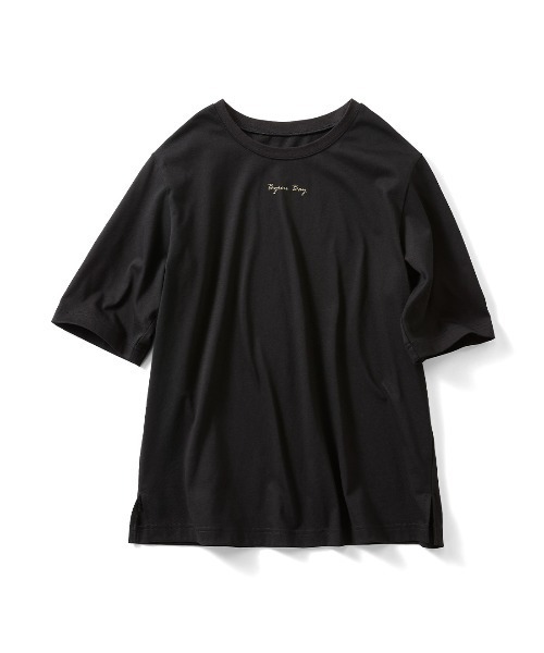 IEDIT(イディット)の「IEDIT 接触冷感加工がうれしい配色ワンポイントロゴTシャツ(Tシャツ/カットソー・レディース・ネイビー/オフホワイト/ブラック・L/S/LL/M/3L)」の12枚目の写真
