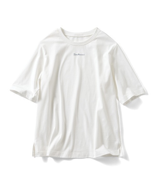 IEDIT(イディット)の「IEDIT 接触冷感加工がうれしい配色ワンポイントロゴTシャツ(Tシャツ/カットソー・レディース・ネイビー/オフホワイト/ブラック・L/S/LL/M/3L)」の11枚目の写真
