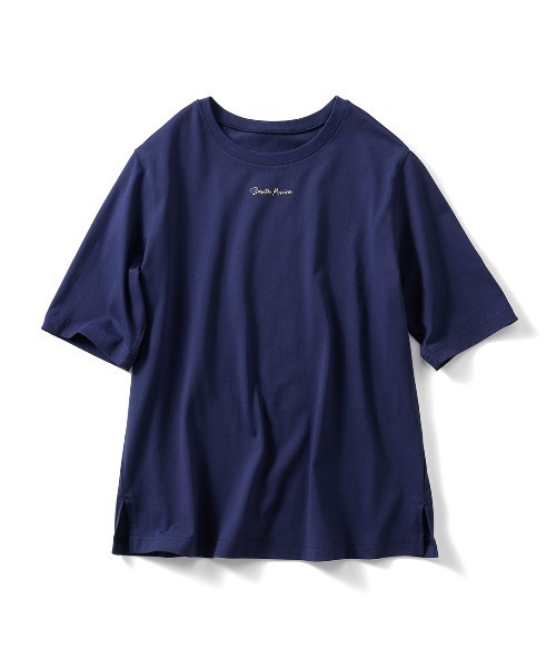 IEDIT(イディット)の「IEDIT 接触冷感加工がうれしい配色ワンポイントロゴTシャツ(Tシャツ/カットソー・レディース・ネイビー/オフホワイト/ブラック・L/S/LL/M/3L)」の13枚目の写真