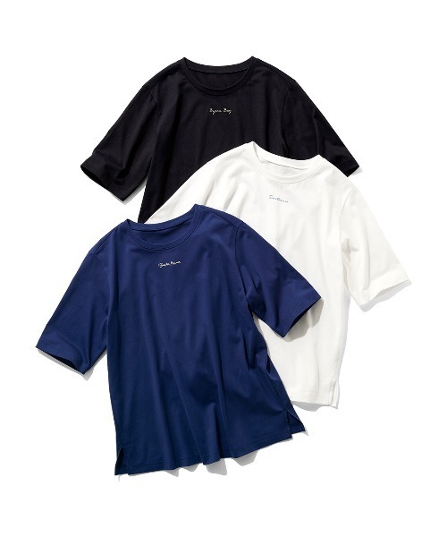 IEDIT(イディット)の「IEDIT 接触冷感加工がうれしい配色ワンポイントロゴTシャツ(Tシャツ/カットソー・レディース・ネイビー/オフホワイト/ブラック・L/S/LL/M/3L)」の14枚目の写真