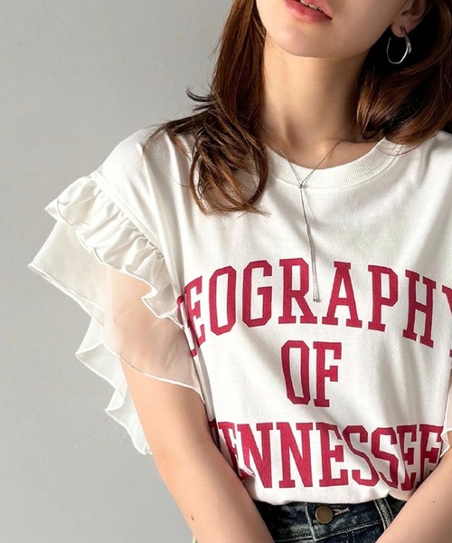 2ly2(トゥーリートゥー)の「フリルスリーブロゴTシャツ レディース カジュアルトップス(Tシャツ/カットソー・レディース・グレー/イエロー/ホワイト・FREE)」の6枚目の写真