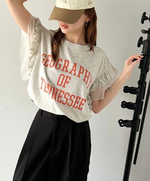 2ly2(トゥーリートゥー)の「フリルスリーブロゴTシャツ レディース カジュアルトップス(Tシャツ/カットソー・レディース・グレー/イエロー/ホワイト・FREE)」の10枚目の写真