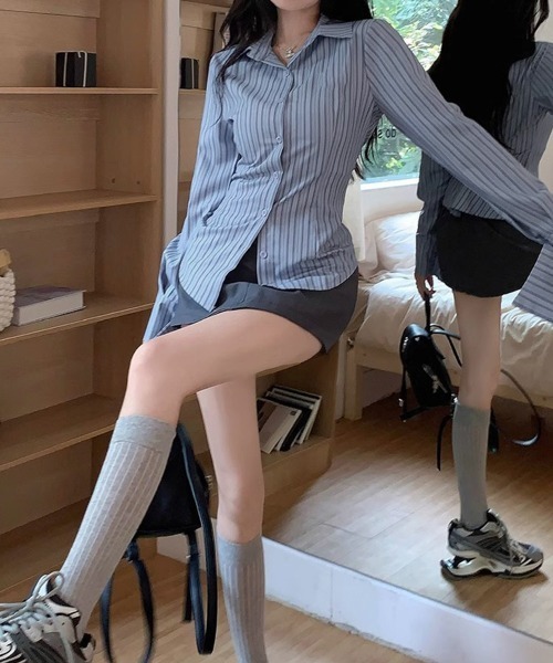 Miniministore(ミニミニストア)の「きれいめ襟付き ストライプ柄 長袖シャツ(シャツ/ブラウス・レディース・ブルーグレー・M/L)」の10枚目の写真