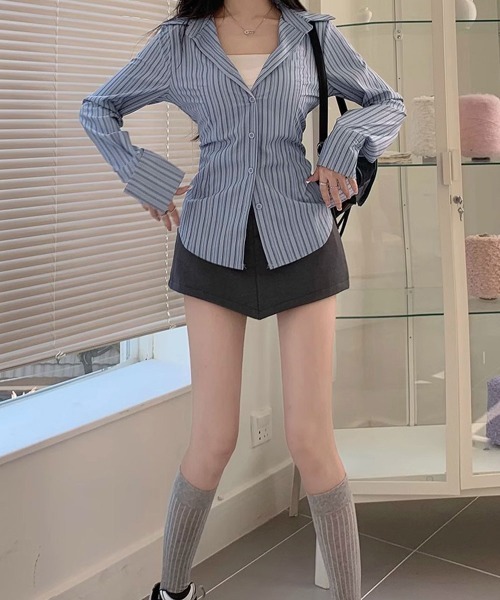 Miniministore(ミニミニストア)の「きれいめ襟付き ストライプ柄 長袖シャツ(シャツ/ブラウス・レディース・ブルーグレー・M/L)」の11枚目の写真