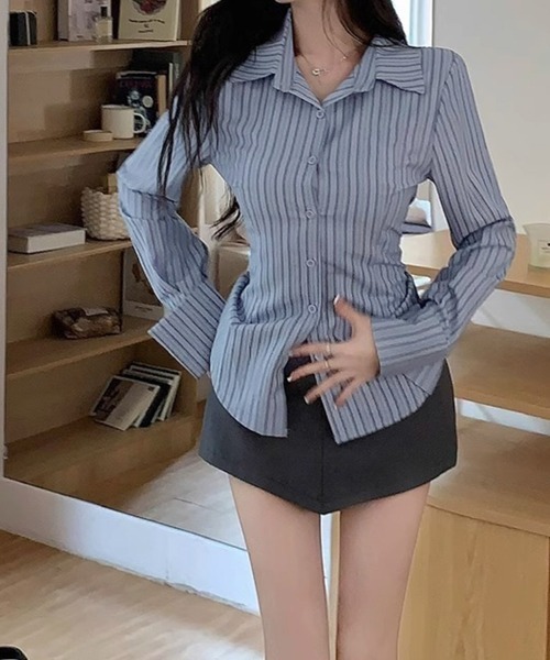Miniministore(ミニミニストア)の「きれいめ襟付き ストライプ柄 長袖シャツ(シャツ/ブラウス・レディース・ブルーグレー・M/L)」の12枚目の写真