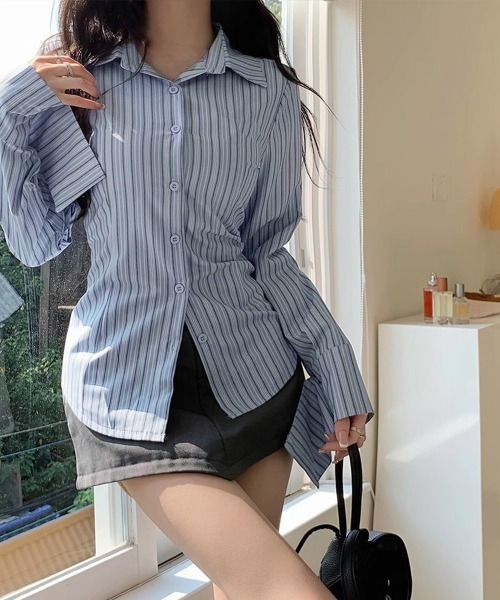 Miniministore(ミニミニストア)の「きれいめ襟付き ストライプ柄 長袖シャツ(シャツ/ブラウス・レディース・ブルーグレー・M/L)」の13枚目の写真