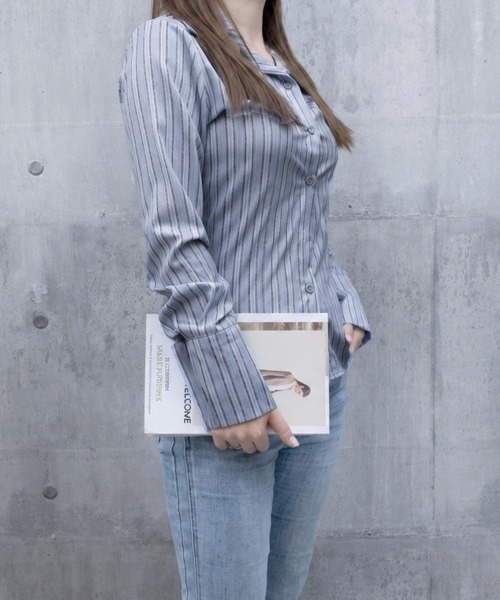 Miniministore(ミニミニストア)の「きれいめ襟付き ストライプ柄 長袖シャツ(シャツ/ブラウス・レディース・ブルーグレー・M/L)」の15枚目の写真