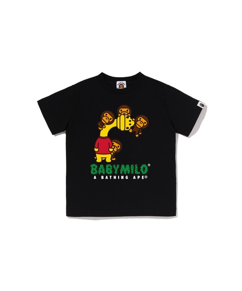 A BATHING APE(アベイシングエイプ)の「MILO DINOSAURS TEE(Tシャツ/カットソー・キッズ・ホワイト/ブラック・110/90/120/130/100/140)」の1枚目の写真