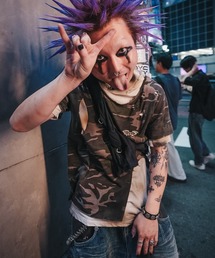 Devil Kim（デビルキム）の「【DEVIL KIM】LAYERED BURNT T-SHIRT / 【デビルキム】レイヤード迷彩ダメージ半袖Tシャツ（Tシャツ/カットソー）」