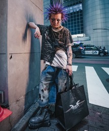 Devil Kim（デビルキム）の「【DEVIL KIM】LAYERED BURNT T-SHIRT / 【デビルキム】レイヤード迷彩ダメージ半袖Tシャツ（Tシャツ/カットソー）」
