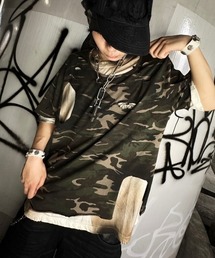Devil Kim（デビルキム）の「【DEVIL KIM】LAYERED BURNT T-SHIRT / 【デビルキム】レイヤード迷彩ダメージ半袖Tシャツ（Tシャツ/カットソー）」