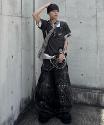 Devil Kim（デビルキム）の「【DEVIL KIM】LAYERED BURNT T-SHIRT / 【デビルキム】レイヤード迷彩ダメージ半袖Tシャツ（Tシャツ/カットソー）」