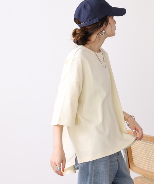 Arinomama(アリノママ)の「16s空紡糸天竺 220g/㎡ アンサンブルTシャツ 半端袖(Tシャツ/カットソー・レディース・ブラック/ライトパープル/ネイビー/アイボリー・FREE)」の7枚目の写真