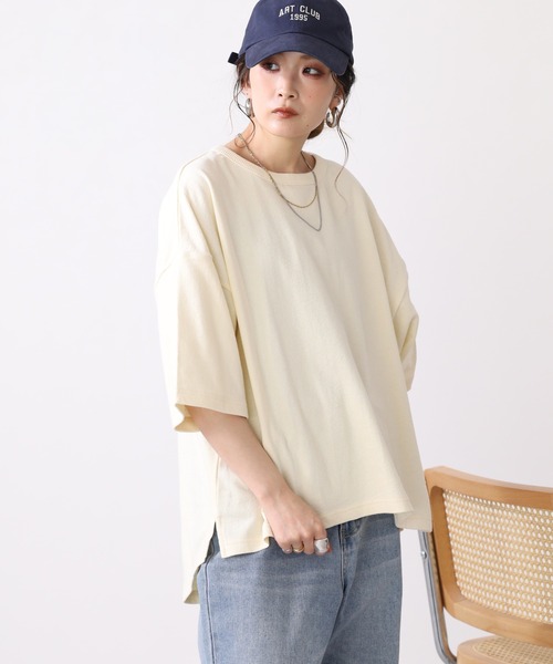Arinomama(アリノママ)の「16s空紡糸天竺 220g/㎡ アンサンブルTシャツ 半端袖(Tシャツ/カットソー・レディース・ブラック/ライトパープル/ネイビー/アイボリー・FREE)」の8枚目の写真