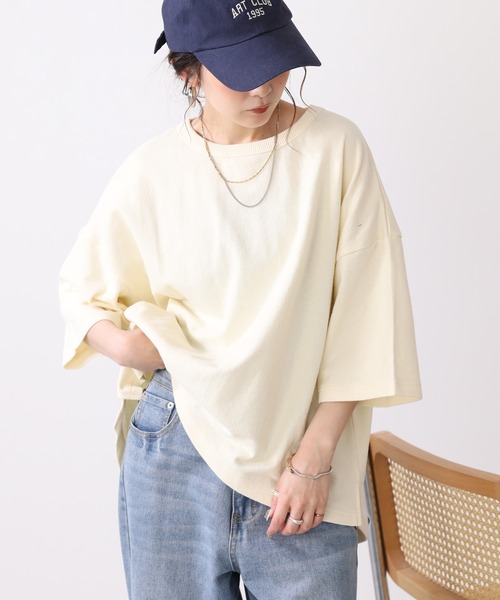 Arinomama(アリノママ)の「16s空紡糸天竺 220g/㎡ アンサンブルTシャツ 半端袖(Tシャツ/カットソー・レディース・ブラック/ライトパープル/ネイビー/アイボリー・FREE)」の9枚目の写真