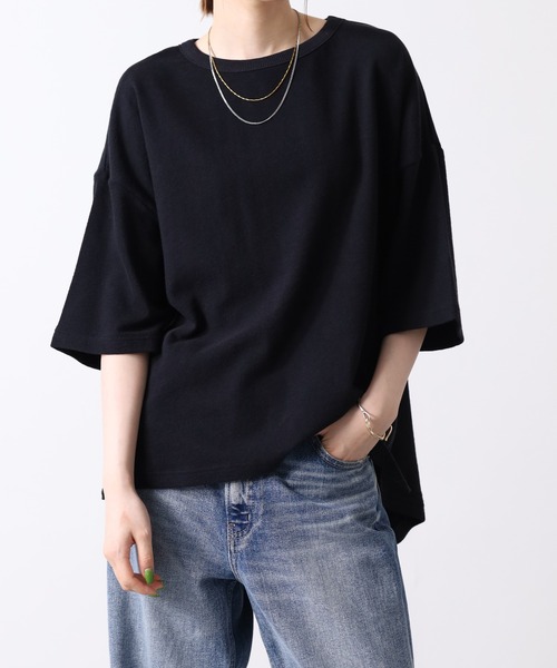 Arinomama(アリノママ)の「16s空紡糸天竺 220g/㎡ アンサンブルTシャツ 半端袖(Tシャツ/カットソー・レディース・ブラック/ライトパープル/ネイビー/アイボリー・FREE)」の12枚目の写真