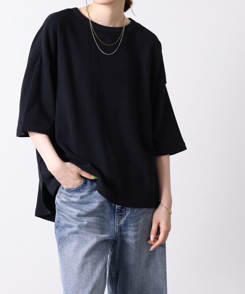 Arinomama(アリノママ)の「16s空紡糸天竺 220g/㎡ アンサンブルTシャツ 半端袖(Tシャツ/カットソー・レディース・ブラック/ライトパープル/ネイビー/アイボリー・FREE)」の13枚目の写真
