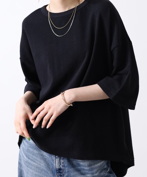 Arinomama(アリノママ)の「16s空紡糸天竺 220g/㎡ アンサンブルTシャツ 半端袖(Tシャツ/カットソー・レディース・ブラック/ライトパープル/ネイビー/アイボリー・FREE)」の14枚目の写真