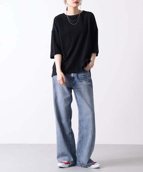 Arinomama(アリノママ)の「16s空紡糸天竺 220g/㎡ アンサンブルTシャツ 半端袖(Tシャツ/カットソー・レディース・ブラック/ライトパープル/ネイビー/アイボリー・FREE)」の17枚目の写真
