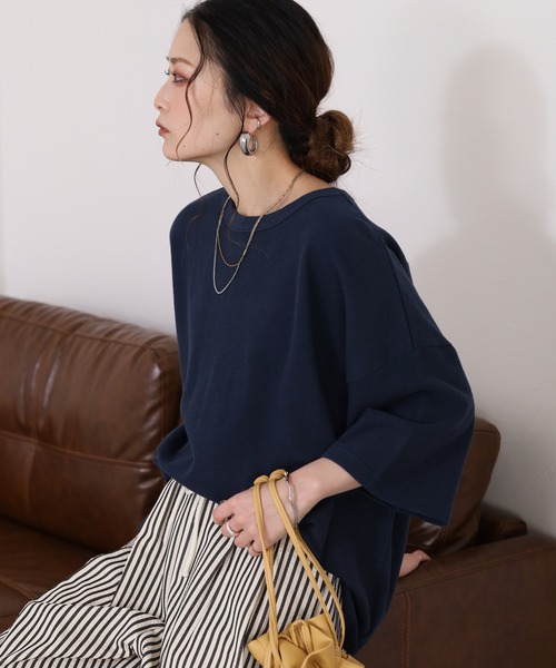 Arinomama(アリノママ)の「16s空紡糸天竺 220g/㎡ アンサンブルTシャツ 半端袖(Tシャツ/カットソー・レディース・ブラック/ライトパープル/ネイビー/アイボリー・FREE)」の19枚目の写真