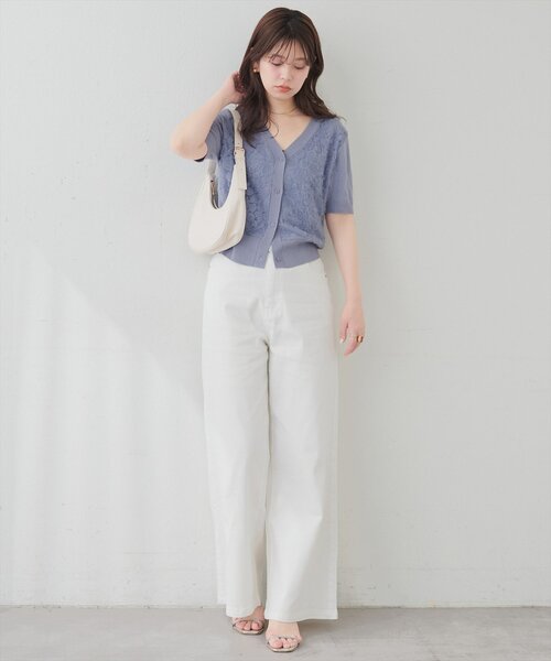 natural couture（ナチュラルクチュール）の「ゆるストレートストレッチセルフカットデニム（デニムパンツ・レディース・ブルー/サックスブルー/オフホワイト・SMALL/MEDIUM/LARGE）」の7枚目の写真