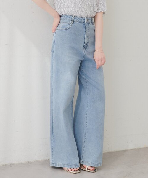 natural couture（ナチュラルクチュール）の「ゆるストレートストレッチセルフカットデニム（デニムパンツ・レディース・ブルー/サックスブルー/オフホワイト・SMALL/MEDIUM/LARGE）」の8枚目の写真
