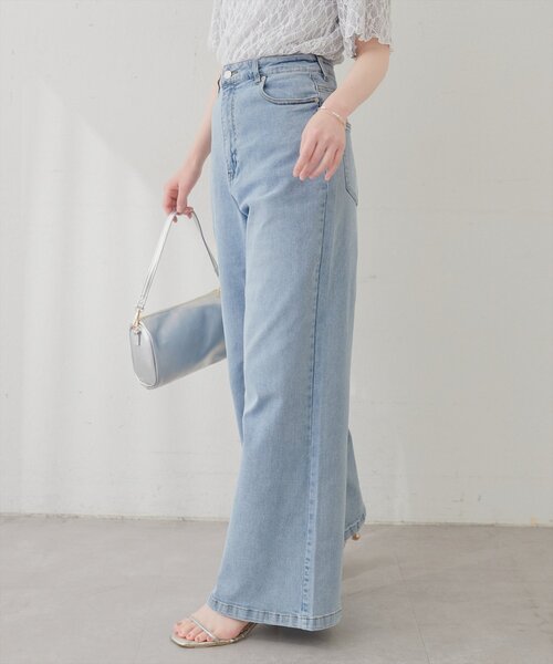 natural couture（ナチュラルクチュール）の「ゆるストレートストレッチセルフカットデニム（デニムパンツ・レディース・ブルー/サックスブルー/オフホワイト・SMALL/MEDIUM/LARGE）」の9枚目の写真