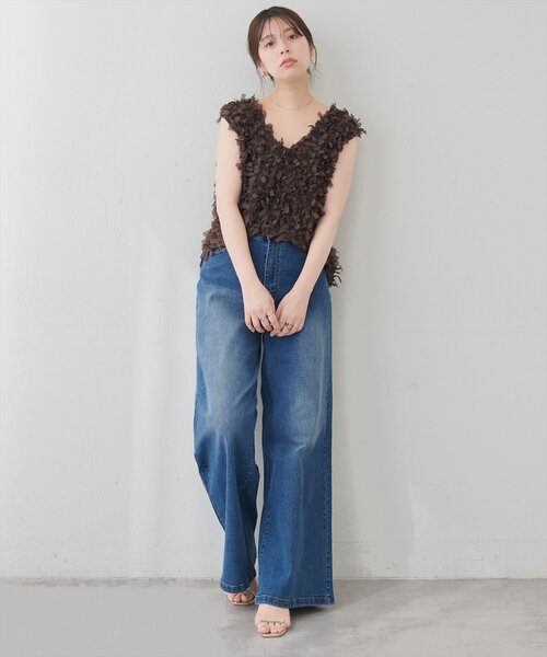 natural couture（ナチュラルクチュール）の「ゆるストレートストレッチセルフカットデニム（デニムパンツ・レディース・ブルー/サックスブルー/オフホワイト・SMALL/MEDIUM/LARGE）」の15枚目の写真