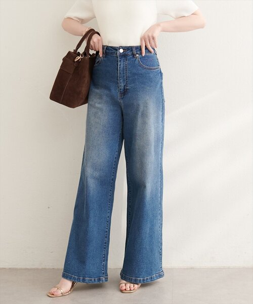 natural couture（ナチュラルクチュール）の「ゆるストレートストレッチセルフカットデニム（デニムパンツ・レディース・ブルー/サックスブルー/オフホワイト・SMALL/MEDIUM/LARGE）」の21枚目の写真