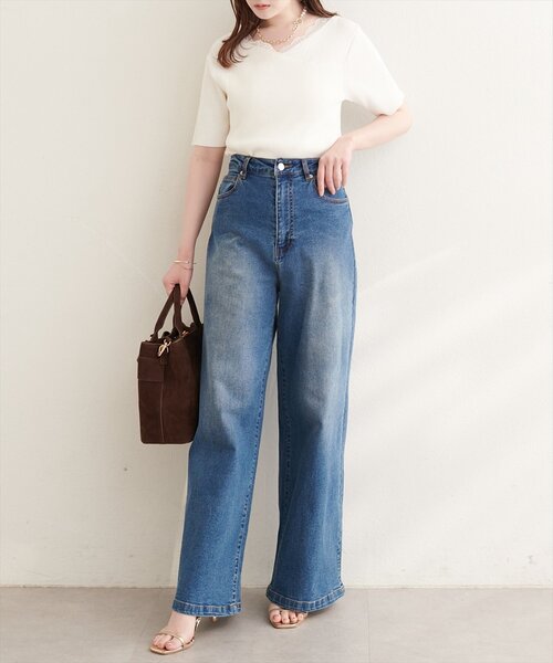 natural couture（ナチュラルクチュール）の「ゆるストレートストレッチセルフカットデニム（デニムパンツ・レディース・ブルー/サックスブルー/オフホワイト・SMALL/MEDIUM/LARGE）」の22枚目の写真