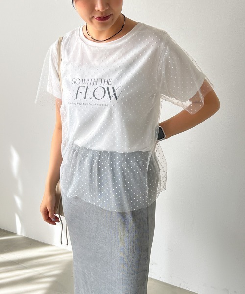 Bab(バブ)の「ドットチュールレイヤードロゴカットソー(Tシャツ/カットソー・レディース・ブラック/オフホワイト・FREE)」の2枚目の写真