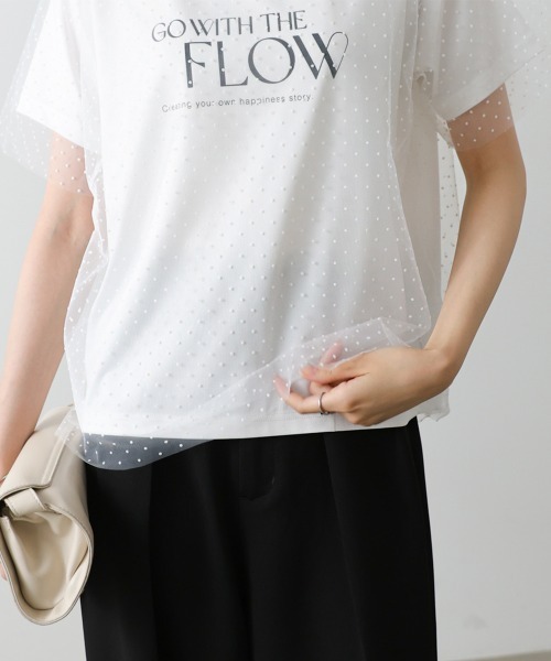 Bab(バブ)の「ドットチュールレイヤードロゴカットソー(Tシャツ/カットソー・レディース・ブラック/オフホワイト・FREE)」の3枚目の写真