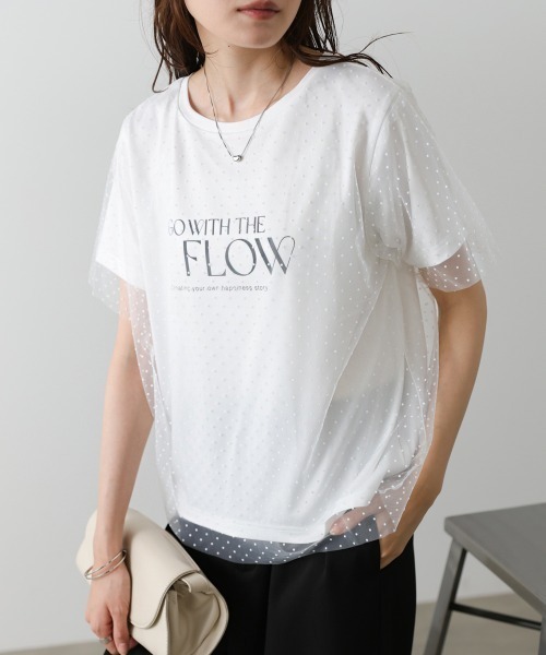 Bab(バブ)の「ドットチュールレイヤードロゴカットソー(Tシャツ/カットソー・レディース・ブラック/オフホワイト・FREE)」の4枚目の写真